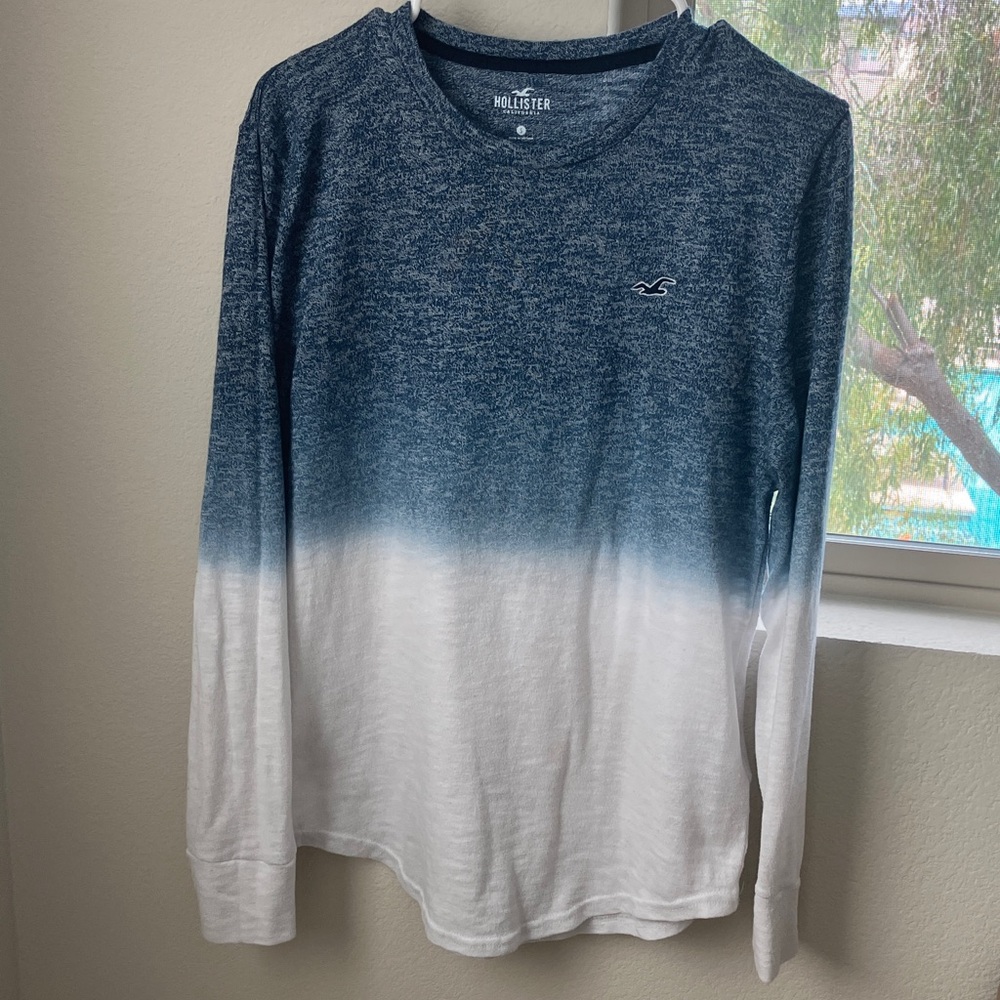 Hollister Navy and White Gradient Long‎ Sleeve Tee